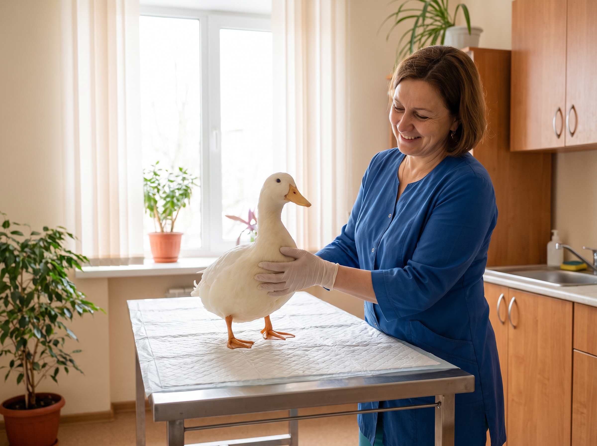 Canard examiné pour vérifier son état de santé