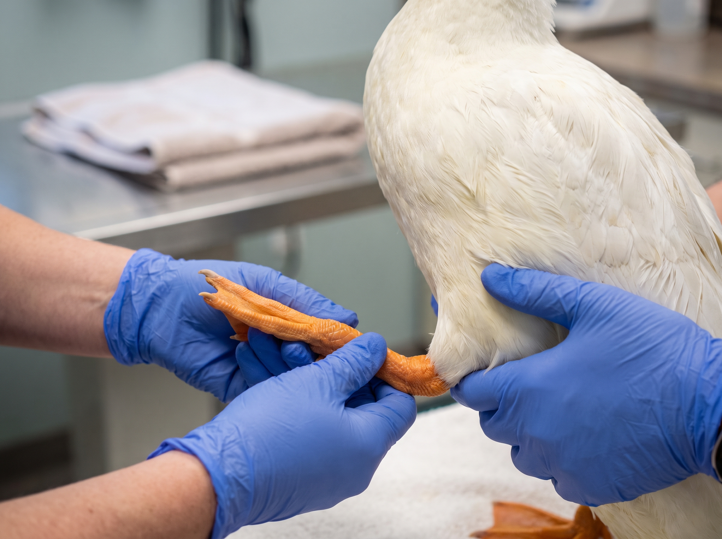 Vétérinaire examinant un canard en cabinet