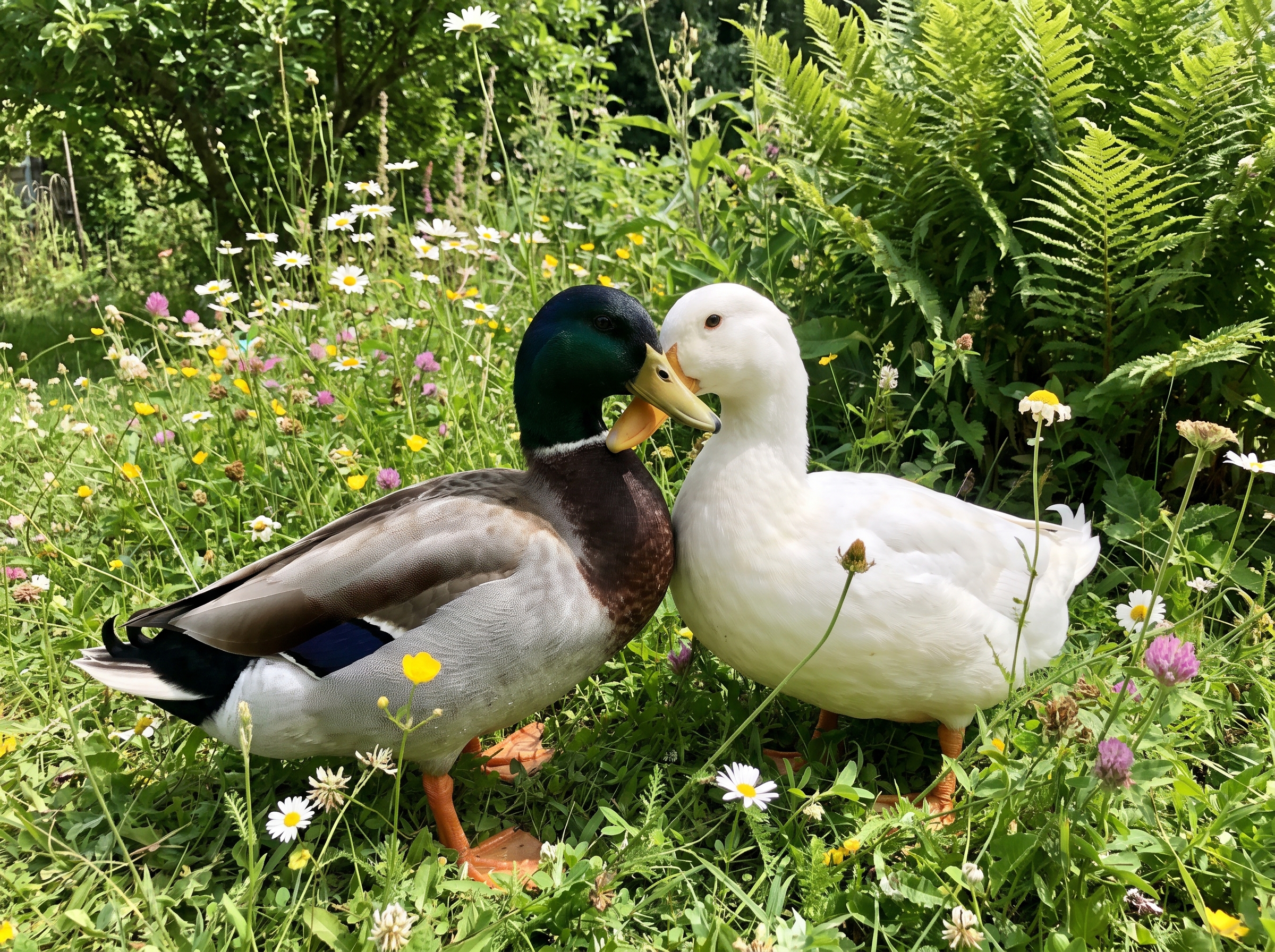 Groupe de canards ensemble dans un jardin