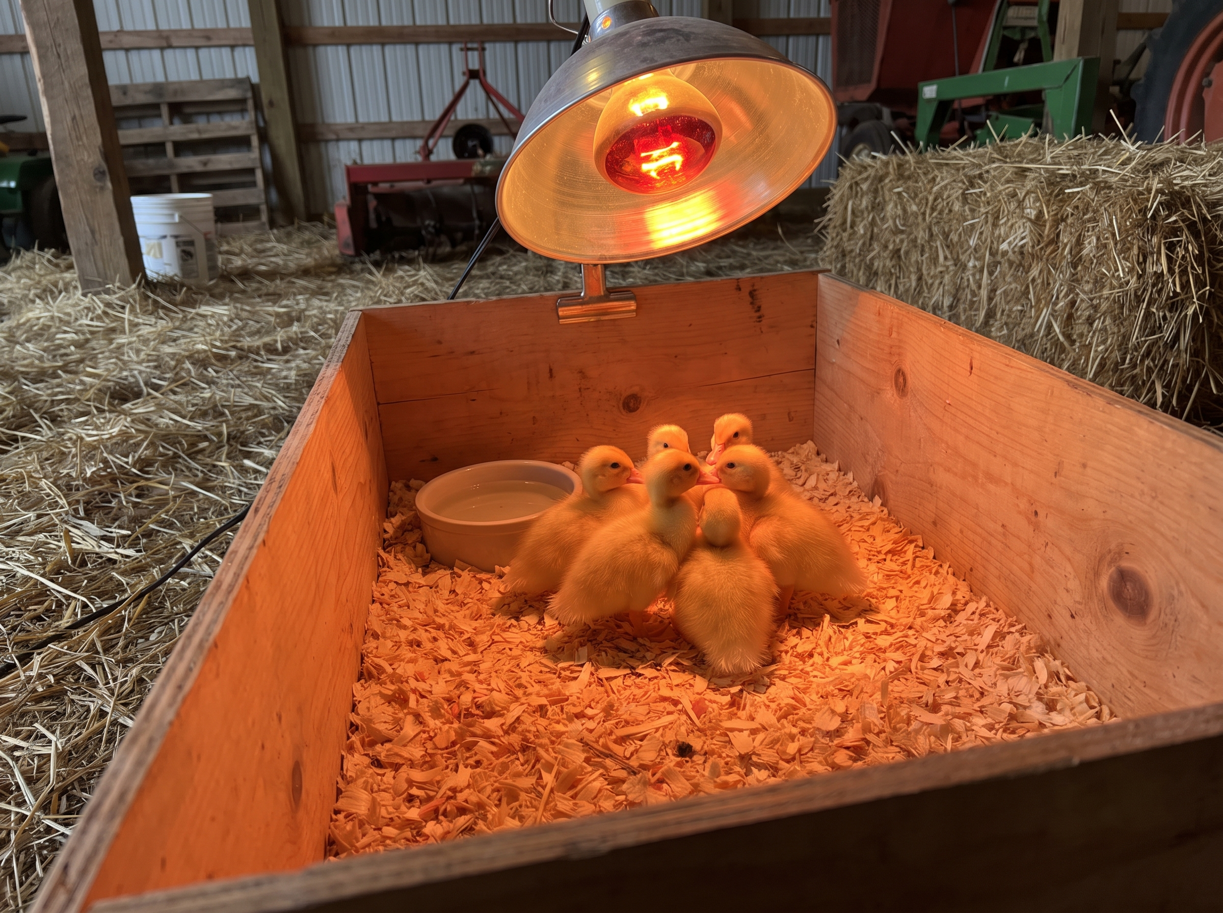 Canetons nouveau-nés dans une poussinière