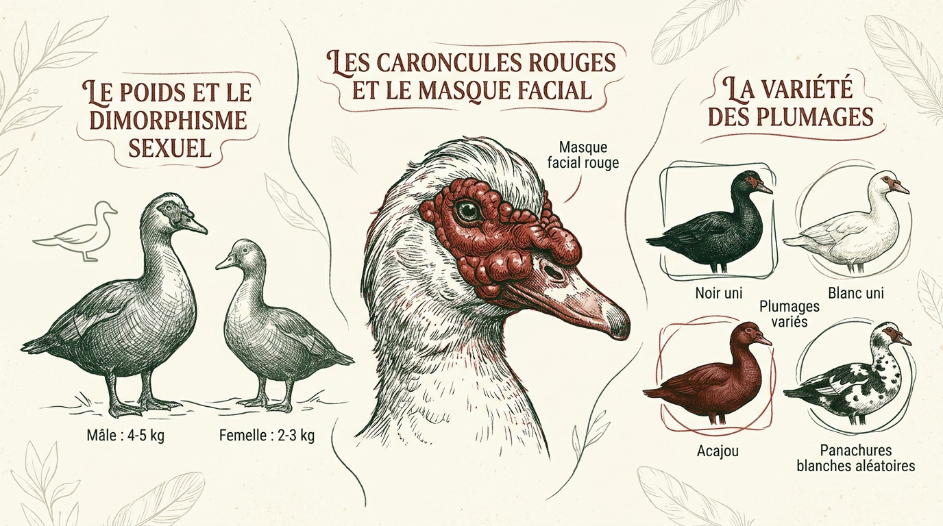 Canard de Barbarie mâle montrant ses caroncules rouges et son plumage noir et blanc